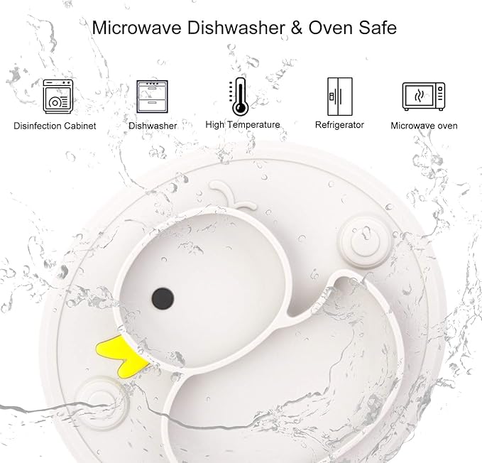 Baby Plate Silicone Toddler Plates Suction Placemat Divided Dishes for Kids and Infants One-Piece Strong Suction, BPA Free, Microwave Dishwasher Safe (Grey)