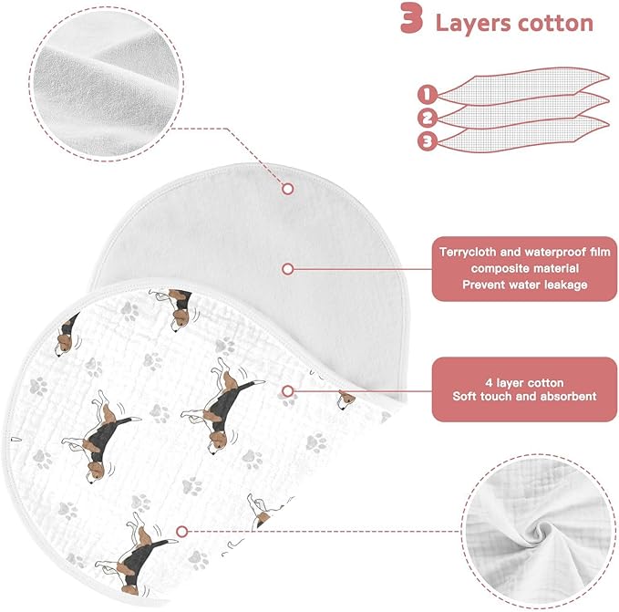 Qinllo 2 Pack Muslin Burp Cloths Beagle Paw Print White Cotton Baby Burp Cloths Ultra Absorbent Burping Cloth Soft Spit Up Rags for Baby Boys Girls 22x11 Inch