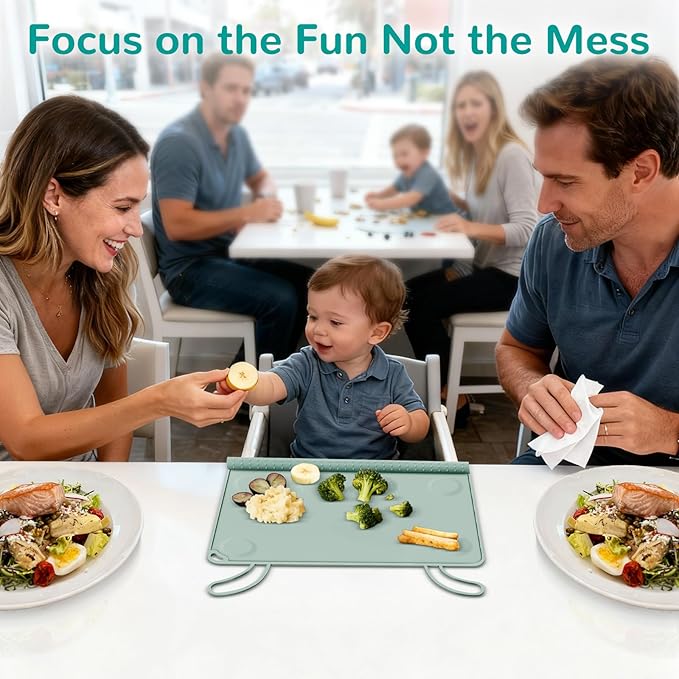 DZDOV Silicone Placemat for Toddler Eating: Wipe Clean & Roll Up in The Diaper Bag - Table Mat for Restaurant/Travel/On-The-Go