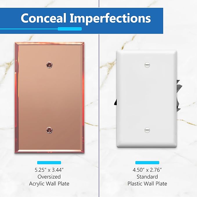 LIDER Reflective Acrylic Blank Device Wall Plate, Mirrored Cover Plate, Plexiglass Wall Plate, Acrylic Glass, Oversized 1-Gang 5.25" x 3.44", LWP-01O-AGD, Rose Gold