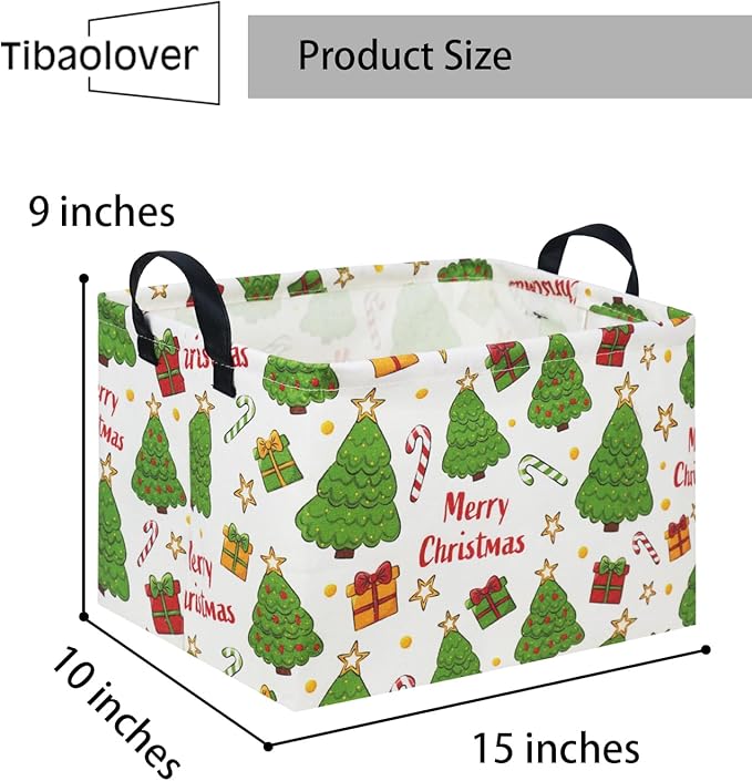 TIBAOLOVER Rectangular Christmas Basket Tree Christmas Gift Baskets for Families Cute Baby Storage Bin Kids Storage Bin Toy Organizer Box Christmas Room Decor for Christmas Parties(Merry Christmas)