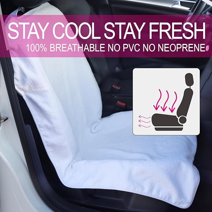LoyaGour Car Seat Towel Covers Front Seats Protector for Gym and Workout, Automotive Washable Driver Cars Seat Sweat Cover for Dog, Compatible with Tesla Model Y Juniper/3/X/S (Fleece White, 1Pcs)