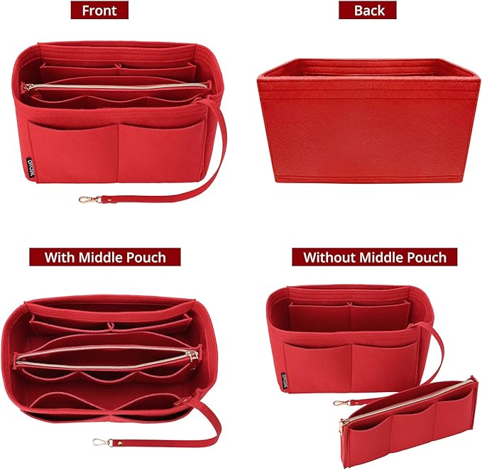 OPPOSHE Purse Organizer Insert for Handbags, Softened Felt Bag Insert Organizer for Tote, Compatible with LV, Coach, MK, Kate Spade, Goyard, Longchamp (Red, X-Large)