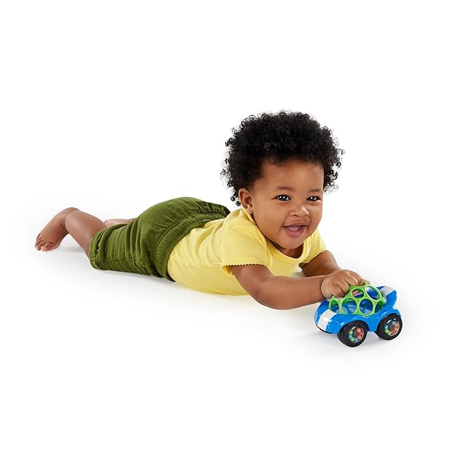 Bright Starts Oball Easy Grasp Rattle & Roll Toy Sports Car BPA-Free Infant Crawling Toy, Age 3 Months and up, Blue/Green (Pack of 6)