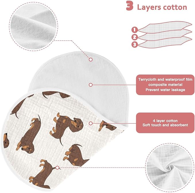 Qinllo 4 Pack Muslin Burp Cloths Dachshund Dogs Cute Cotton Baby Burp Cloths Ultra Absorbent Burping Cloth Soft Spit Up Rags for Newborn Babies 22x11 Inch