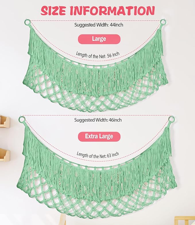 Stuffed Animal Hammock - Extra Large 63'' Long, Stuffed Animal Storage, stuffed animal Holder net, Hammock Large, Storage Hanging Organizer - Matcha green