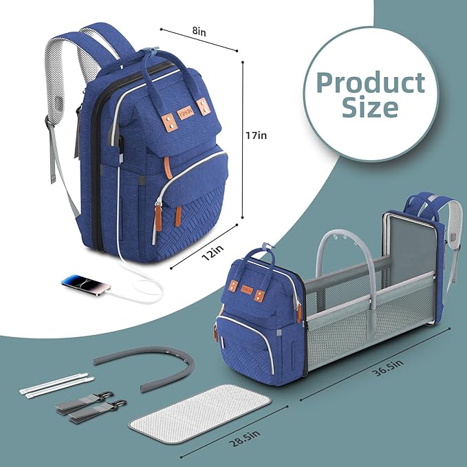 ISMGN Diaper Bag Backpack with Changing Station, Large Diaper Bag, Multifunctional Diaper Bag, Blue
