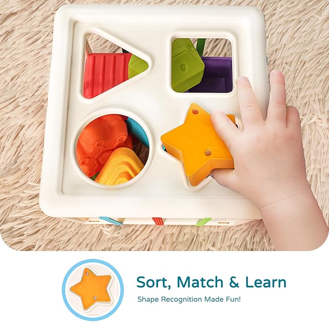 LiKee Shape Sorter Toys for 1+ Years Old, 10pcs Montessori Baby Blocks, Sensory Toddler Learning Toy for Fine Motor Skills, Infant Developmental Toys Gift for Boys Girls Ages 18+ Months