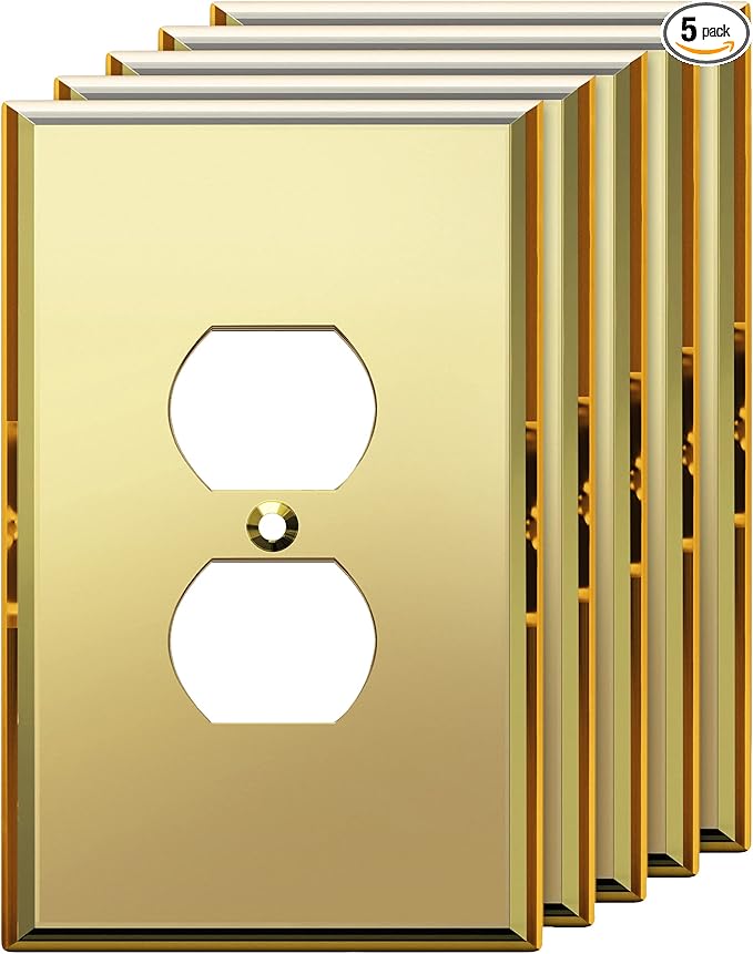 LIDER Duplex Receptacle Wall Plate, Mirrored Outlet Cover for Duplex Outlet Plexiglass Outlet Cover Reflective Finish Acrylic Glass Modern Decoration Upgrade Oversized 1-Gang 5.25" x 3.44" Gold 5 Pack