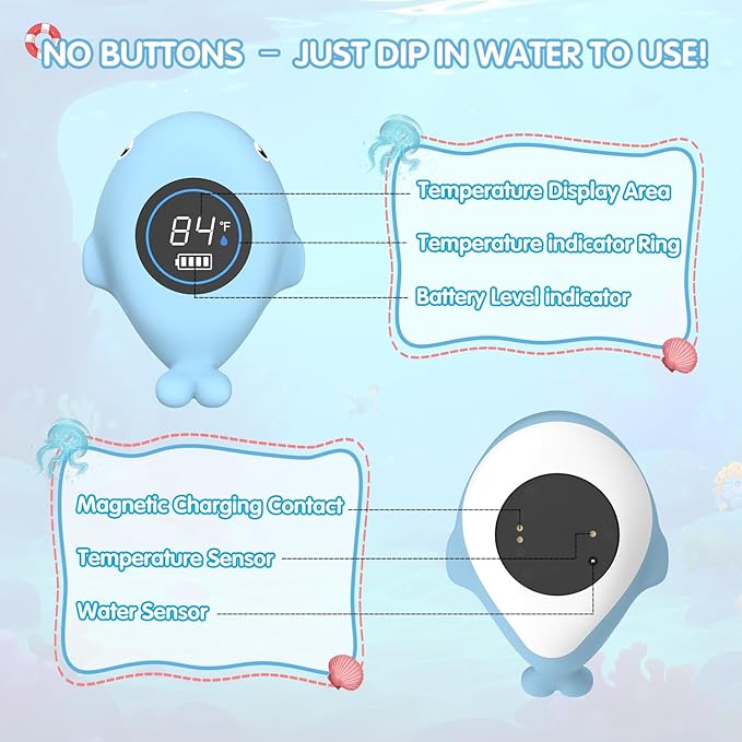 BabyElf Baby Bath Thermometer, Rechargeable Digital Bathtub Water Thermometer with Safe Temperature Alert - Fast Accurate Reading for Newborn Infant Toddler, Floating Duck Bath Time Toy