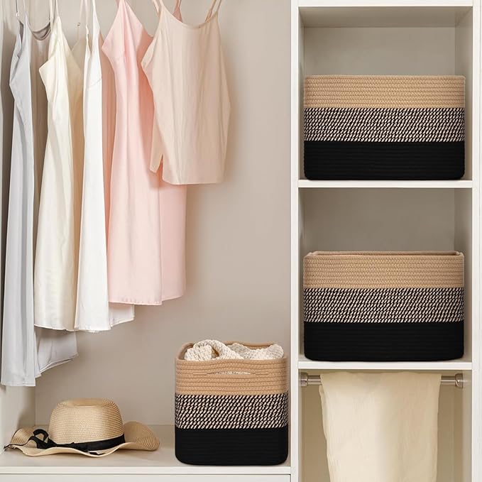 Degeyoyo Woven Storage Baskets, Baskets for Organizing, 3 Pack Woven Basket for Storage, Storage Baskets for Shelf, Towel, Toy, Book, Closet, Baby 15"×10"×9"