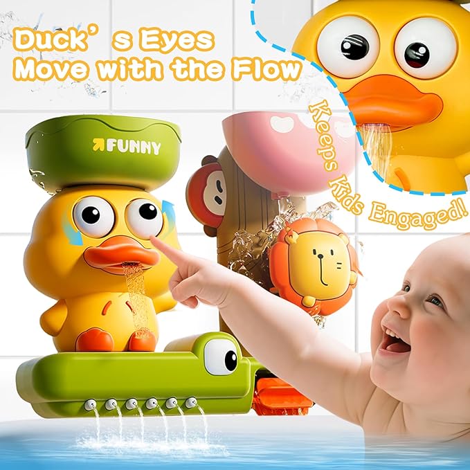 GeeKiPrime Bath Toys for Toddlers 1-3 with Scoop & Suction Cup, Interactive Duck Bathtub Toys for Bathtime Fun, Baby Bath Toy 2-4, Toddler Shower Wall Toy Boys Girls Birthday Gifts 18+ Months