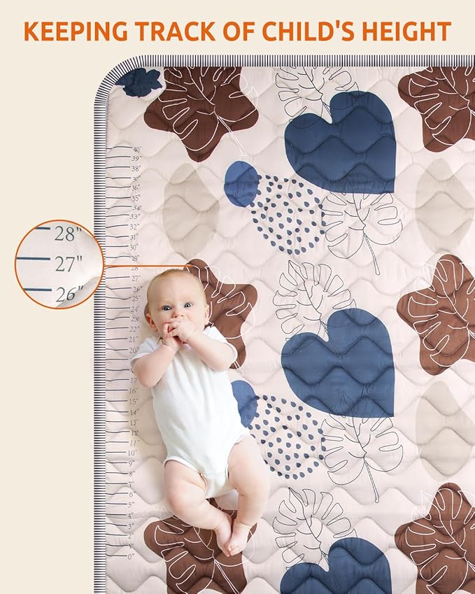 71x59 Playpen Mat Foam, Large Baby Play Mat for Babies Kids Toddlers Infants Floor Crawling, Foldable Cushioning Padded Baby Playmat for Indoor Outdoor, Girls Boys Essential Gift, Boho