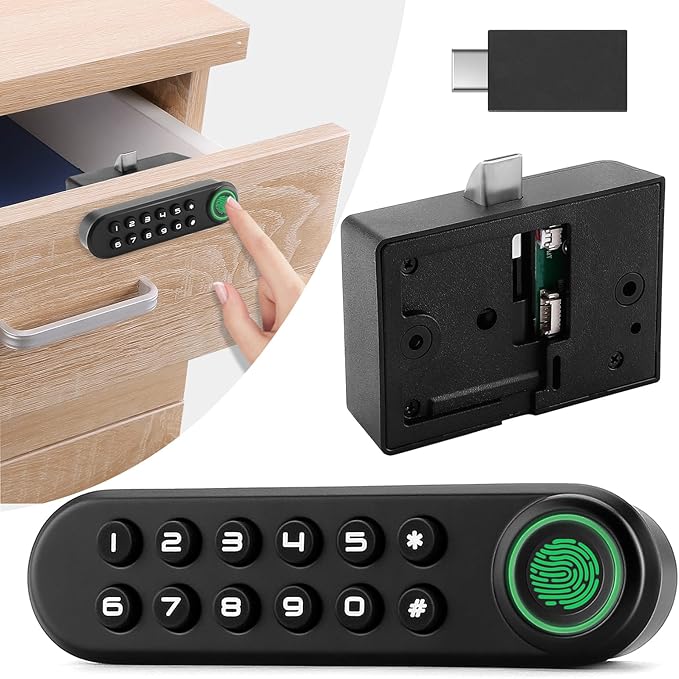 Fingerprint Cabinet Lock, Smart Biometric Password Lock With USB Key, Keyless Hidden File Drawer Wardrobe, Child Safety, DIY Wooden Furniture Privacy for Home Office