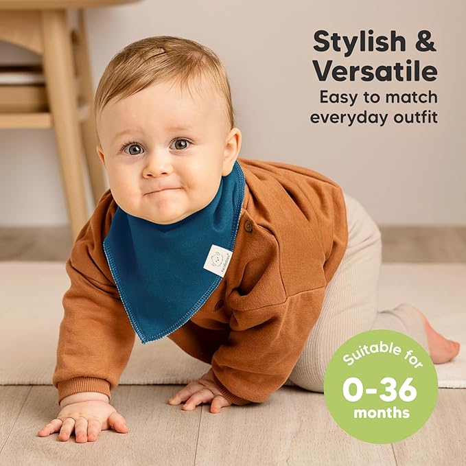 KeaBabies 8-Pack Organic Baby Bandana Bibs for Boys, Girls - Super Absorbent Triangle Baby Bibs for Drooling and Teething Infant, 100% Cotton Extra Soft for Newborn, Infant 0-36 Months (Thunder)