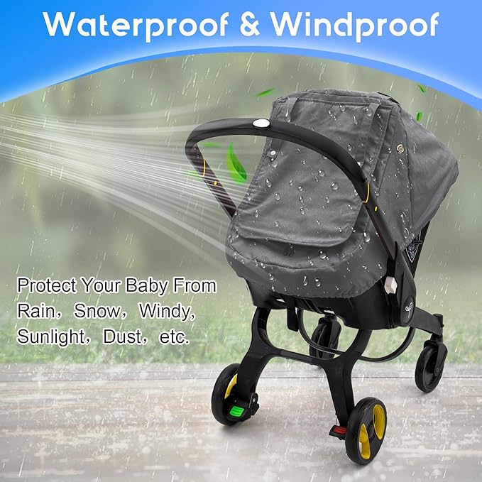 Waterproof Baby Car Seat Cover, Infant Car Seat Cover Canopy with 2 Breathable Vents, Warm Carseat Cover with Mesh Window for Cold Weather, Univeral Baby Carrier Cover for Doona