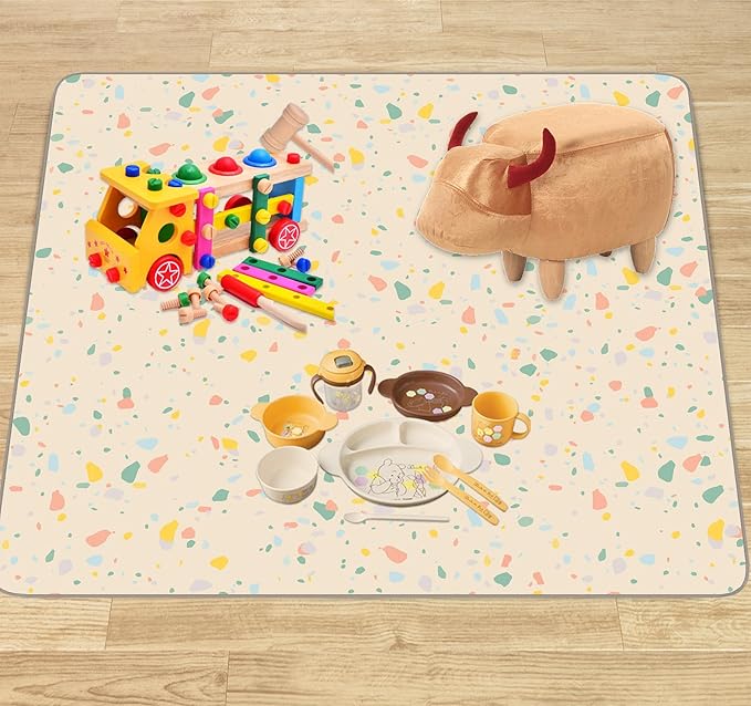 Splat Mat for Under High Chair/Arts/Crafts by CLCROBD, 51" Baby Anti-Slip Food Splash and Spill Mat for Eating Mess, Waterproof Floor Protector and Table Cloth (Beige)