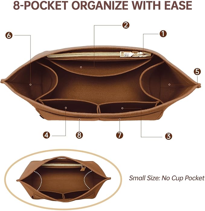OPPOSHE Purse Organizer Insert for Longchamp Le Pliage, Premium Felt Long Champ Bag Handbag Women, Tote Organizer Insert with 6 Compartments (Small, Earth Brown)