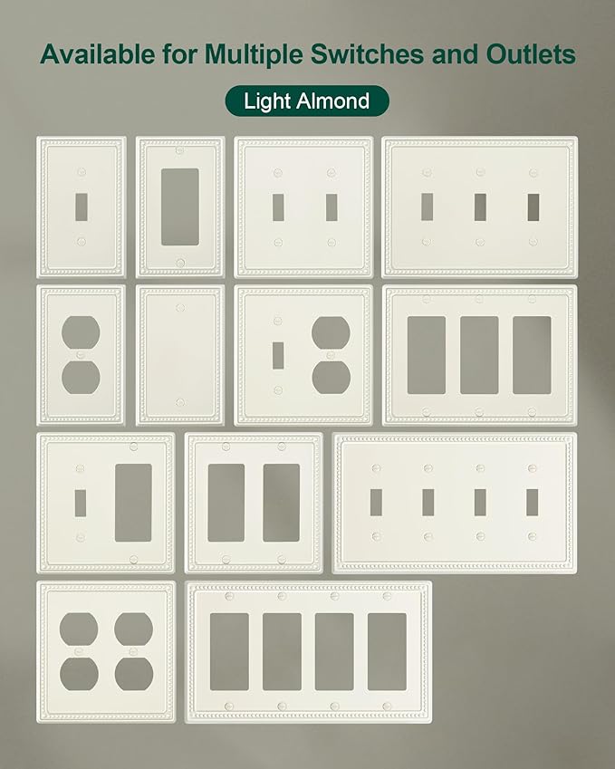 2-Pack Double Decorator Outlet Cover Plate, Light Almond Pearls Decorative Switch Plates Covers, Metal Wall Plates for Electrical Outlets, Receptacle, GFCI Outlet, Dimmer Switch