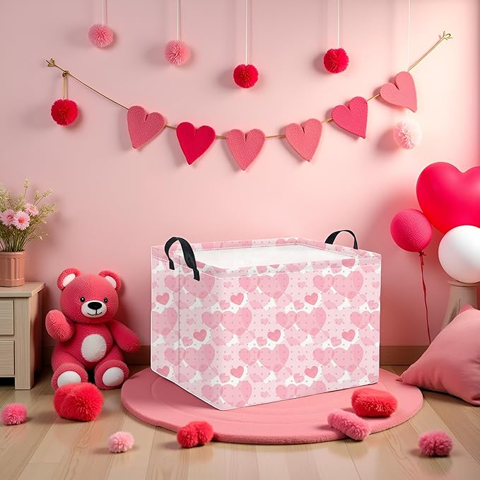 TIBAOLOVER Rectangular Valentines Basket for Women Girls Storage Bin Organizer Box Shelf Room Decor(Light Pink Heart)