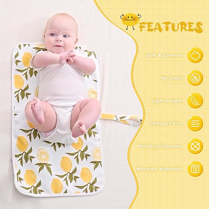 Foldable Baby Changing Mat 2 Pack, Diaper Changing Pad Waterproof Travel Diaper Mat Infant Urinal Pad Baby Changing Kit for Home Travel Outside. (Pink+Yellow)