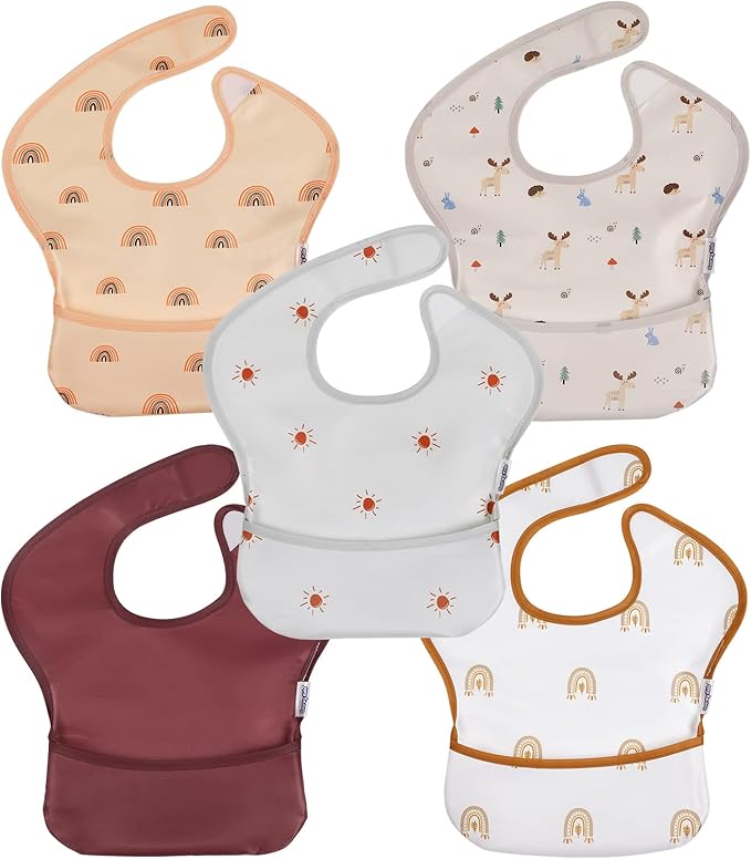 Soarwg Kids Baby Bibs, 5 Pack Waterproof Bibs for Unisex Boys Girls, Essential Must Have for Babies Eating, Feeding