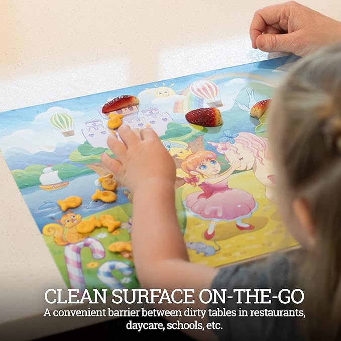 Klean Kids [2 Pack] Silicone Placemats for Toddlers (Mermaid and Princess) - Non Slip 2-Pack with Travel Bag - Princess & Mermaid - Baby Placemats That Stick to Table for Baby