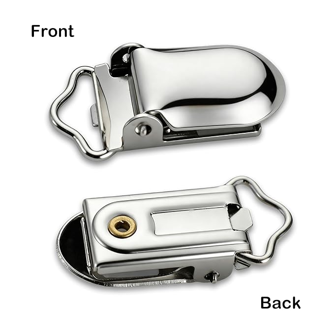 25 PCS Suspender Clips Metal Pacifier Clip Holder for Pacifiers DIY Baby Girl Toy Bibs Garter Making Supplies (1/2", Silver)
