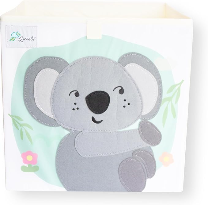 Queebi Koala Storage Cube- Organizer for Nursery, Playroom, Bedroom, Closet. Foldable Box 13x13x13 inches. Children's Toy Box, Diaper Caddy, Clothing Basket, Book Bin, Baby Essentials & Kids Gift