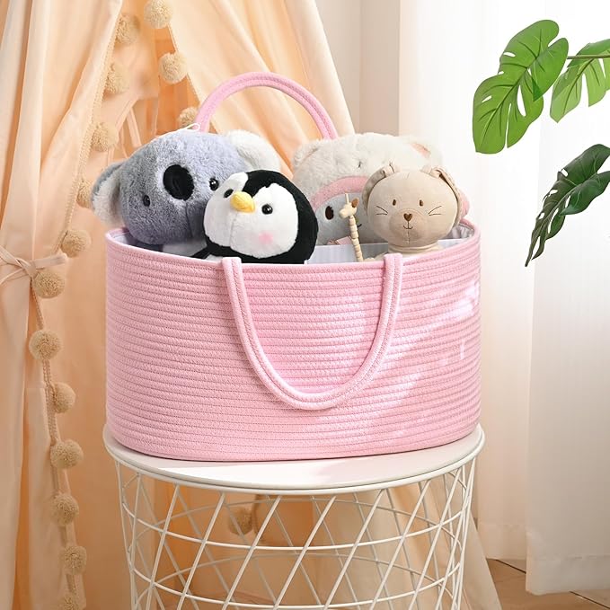 13.5L Baby Diaper Caddy Organizer, 15.3"x9.8"x7" Cotton Rope Diaper Basket, Changing Table Storage Caddy With Removable Divider, Baby Basket for Nursery, Car, Diapers, Baby Shower Gifts for Newborn