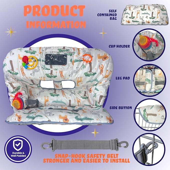 Shopping Cart Cover for Baby and Toddler, Waterproof Grocery Cart and High Chair Cover, Soft Padded Cart Cover for Babies, Universal Fit for Costco, Target and Restaurant High Chairs