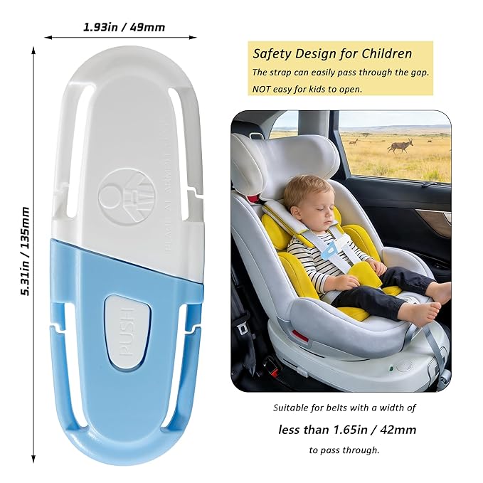 Universal Car Seat Chest Clip, Adjustable Harness Positioning Clip for Stroller and Booster Seat, Anti-Slip Shoulder Straps Holder Accessory for Parents (1 Pack, Blue&White)