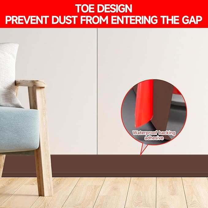 YYGCL Flexible Baseboard Molding Trim 3 Inch(W) x 20 Feet(L) Self Adhesive Vinyl Wall Base Peel and Stick Cove Base,Rubber Wall Base. (Brown)