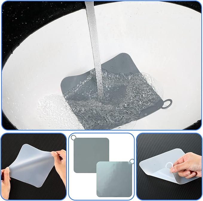 Yinkin 6 Pcs Drain Covers to Keep Bugs Out Silicone Shower Floor Tub Stoppers Bathtub Drain Stoppers Sewer Anti-Odor Mats Deodorizing Plugs for Bathroom(6 x 6 Inch,Square,Grey and White)