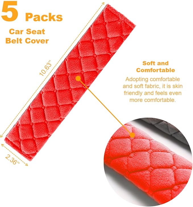WSSROGY 5 Pack Soft Comfort Car Seatbelt Cover Protector Pads Strap for Protecting Neck and Shoulder (Red)