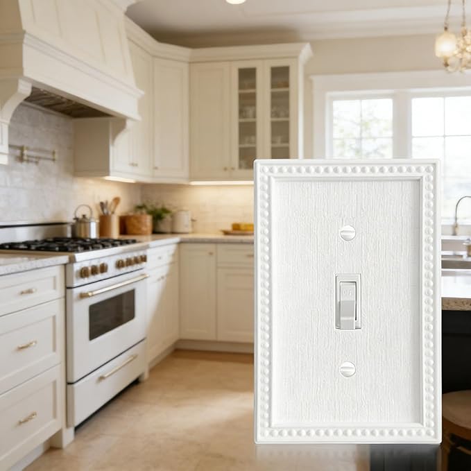 20 Pack Mid-Size Toggle Light Switch Wall Plates 1-Gang Switch Electrical Cover Plate Unbreakable Thermoplastic Faceplate, Classic Beaded Relief Design, White