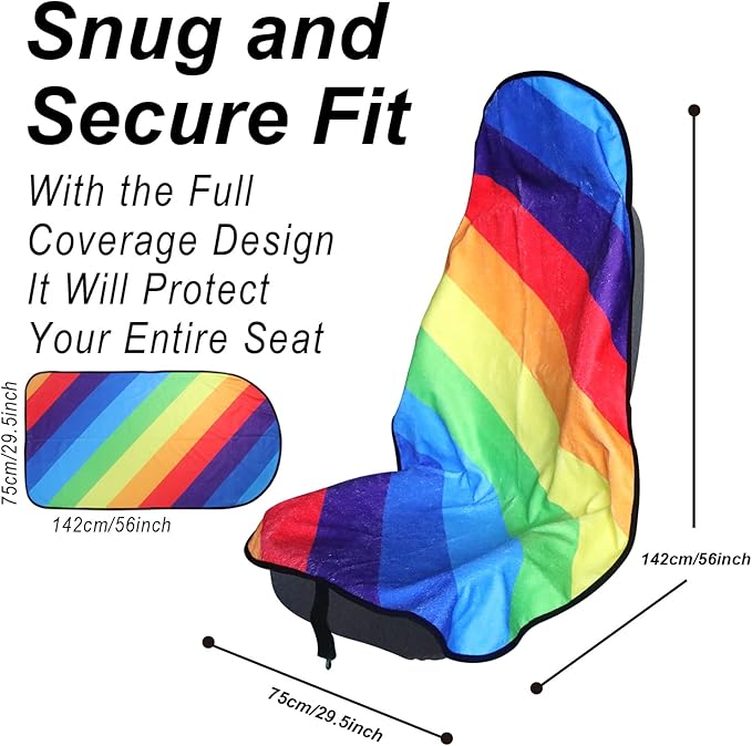LoyaGour Car Seat Cover Protector Front Seats,for Gym Workout,Running,Swimming,Beach and Hiking,Waterproof Sweat Towel Bucket Seat Covers for Cars SUV Trucks (Rainbow, 1Pcs)