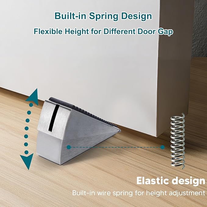 Silver Heavy Duty Door Stopper, Metal Rubber Door Wedge, Large Door Stop for Bottom of Door, Suits Any Heavy Door Gap