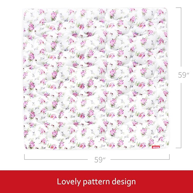 Baby Playpen Mat 59x59 Inches, One-Piece Crawling Non Slip Padded Pad for Playing, Baby Play Floor Mat for Babies, Toddlers, Floral
