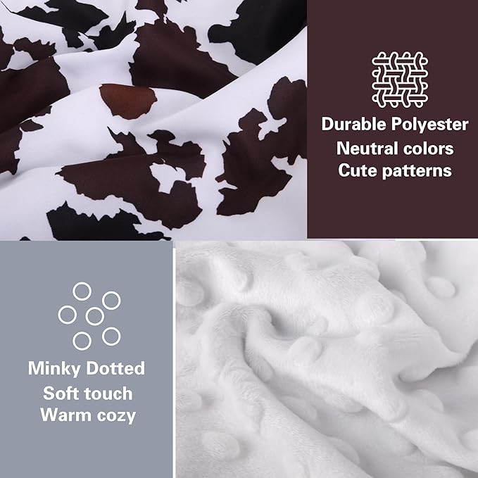 Rquite Car Seat Cover Baby, Carseat Covers Baby Boy, Minky Infant Car Seat Cover Winter, Peekaboo Opening Car Seat Canopy, Multi-use Baby Carrier, Stroller, Nursing Cover, Minky Blanket, Cow Print