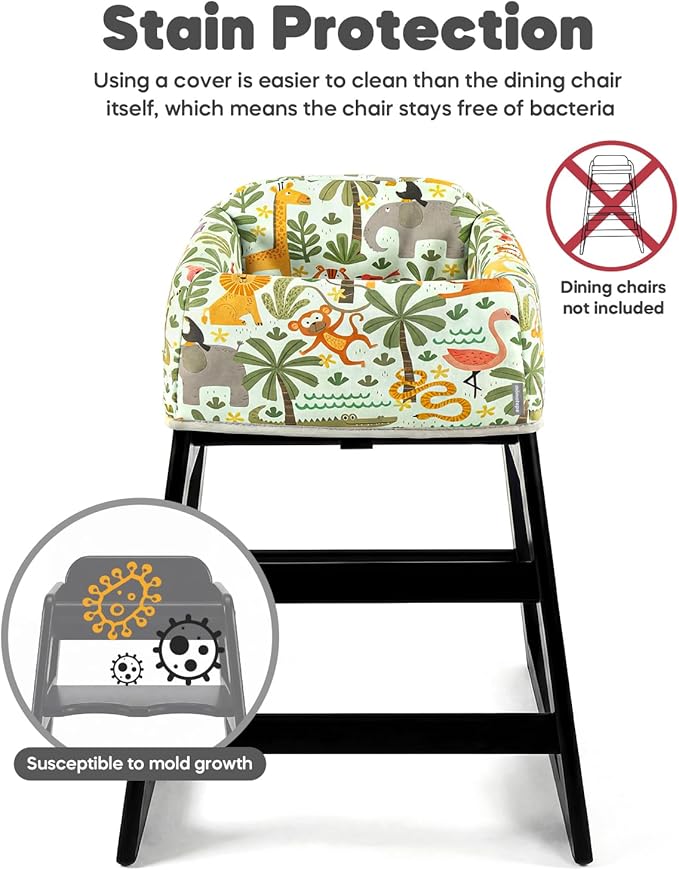 Mamatepe Baby High Chair Cover with Strap Pads & 2-Point Harness - Machine Washable, Waterproof, Portable for Restaurant/Travel/Home - Fits Wooden High Chairs, Green Forest