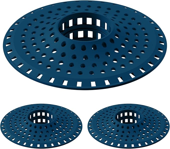 Aluvor Bathtub Drain Hair Catcher,Silicone Tub Hair Catcher Drain Protector,All-in-one Shower Hair Drain Catcher Strainer for 1.48'' to 1.76'' Regular Drains, 3PCS/Navy Blue