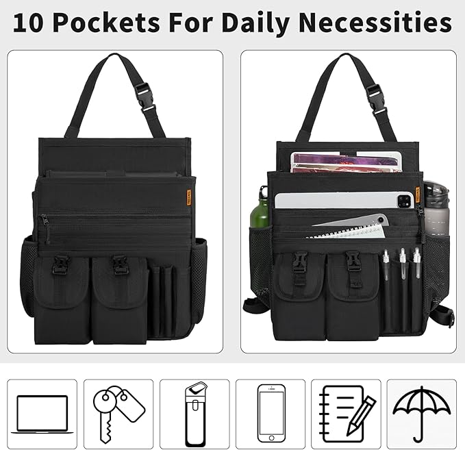 FREEAMG Car Front Seat Organizer Backseat Organizer with Dedicated Tablet Laptop Storage Adjustable Shoulder Strap Cup Holder Truck Seat Storage Universal fits for Most of Car