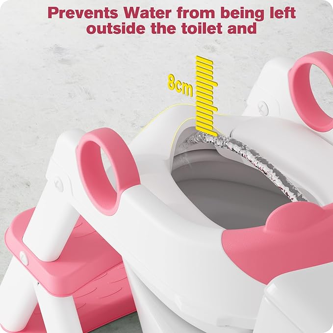 Potty Training Seat, Upgrade Toddler Toilet Seat for Kids Boys Girls, 2 in 1 Potty Training Toilet for Kids, Splash Guard Anti-Slip Pad Step Stool(Bright Pink)