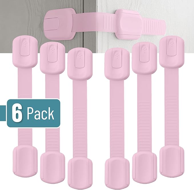 Bates- Child Safety Strap Locks, 6 Pack, Pink, Baby Cabinet Locks