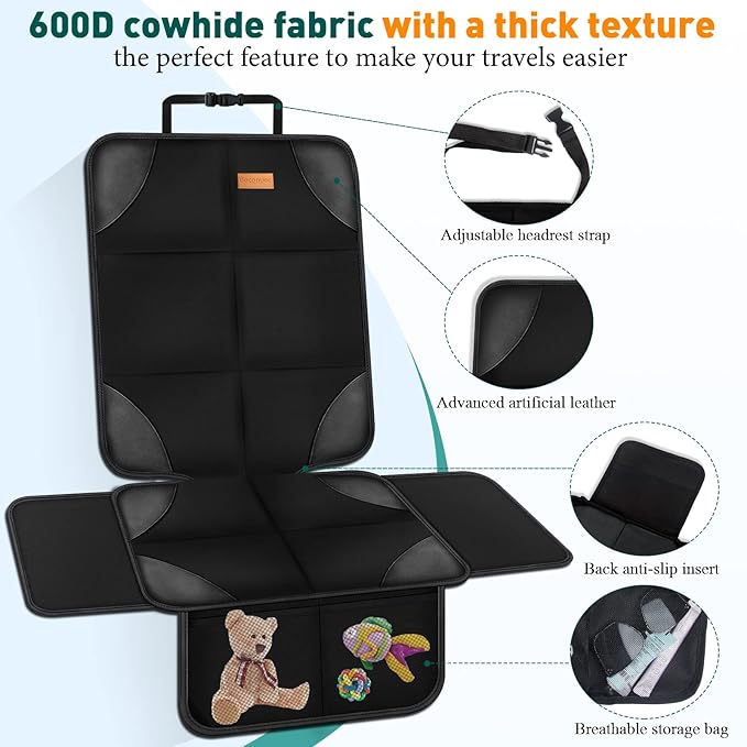 Bacgnyer Car Seat Protector, 1 Pack of Seat Protectors, Thickest Padded 600D Fabric Padding, Waterproof, Durable, Anti Slip Backing, Child Seat Protection, Suitable for Babies, Toddlers