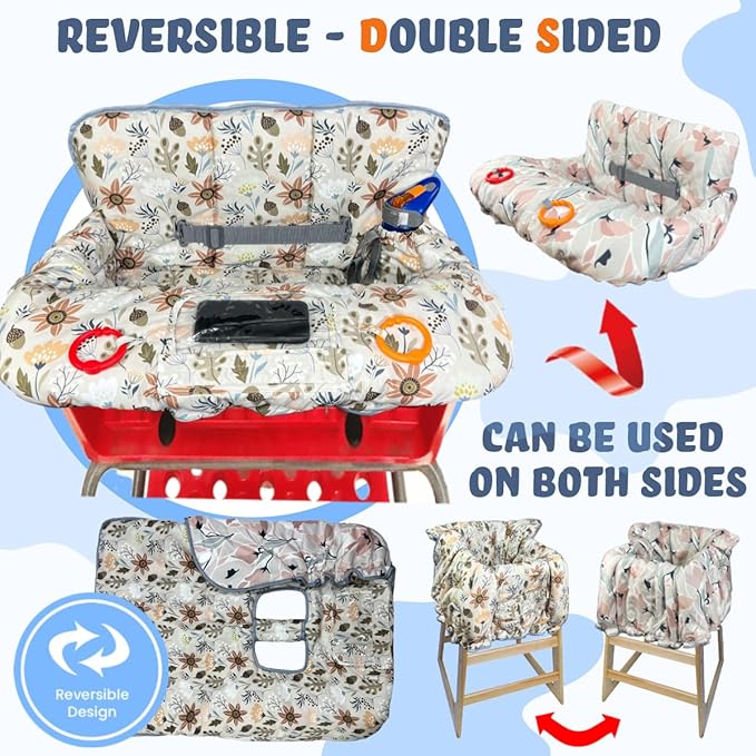 Shopping Cart Cover for Baby and Toddler, Waterproof Grocery Cart and High Chair Cover, Soft Padded Cart Cover for Babies, Universal Fit for Costco, Target and Restaurant High Chairs