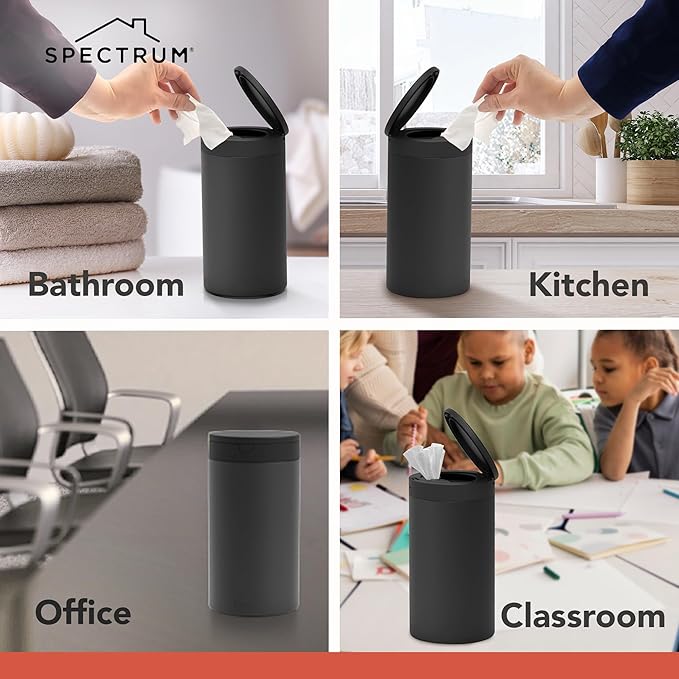 Spectrum Disinfecting Wipes Container Large Satin Nickel Refillable Stainless Steel Wipe Holder for Bathroom Kitchen Classroom, Reuseable Push Button Wet Wipe Dispenser for Cleaning Countertop