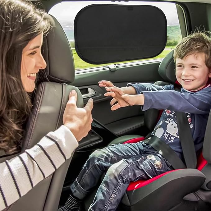 LUXAIL Car Window Shades for Baby 19”x12” (4 Pack) - Blocks 99.98% UVR, Sun Protection and Sun Shade Blocker, Glare Shield Protection, Side Car Window Screens, Mesh Window Covers, Window Cling