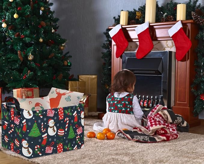 TIBAOLOVER Rectangular Christmas Basket Tree Christmas Gift Baskets for Families Cute Baby Storage Bin Kids Storage Bin Toy Organizer Box Christmas Room Decor for Christmas Parties(Blue Christmas)